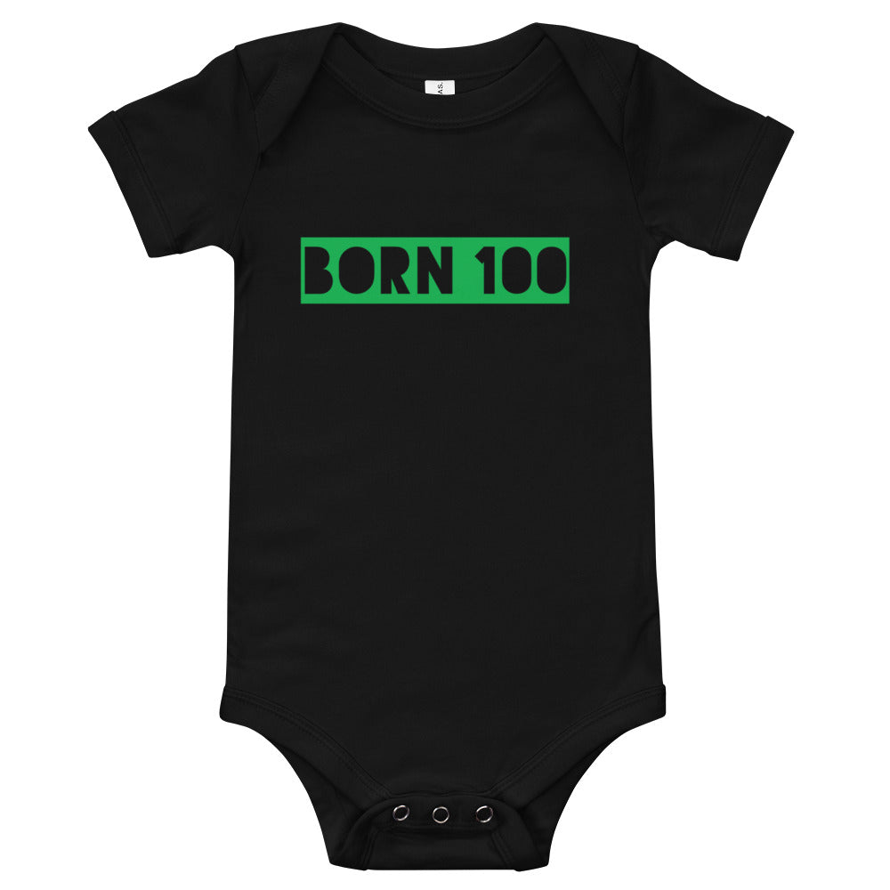 Born 100 stripe baby onesie