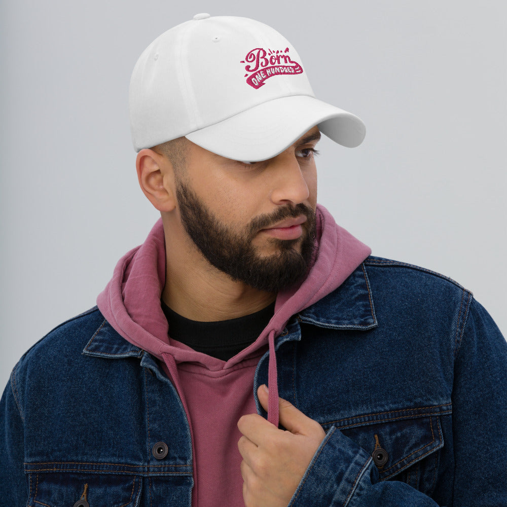 Born 100 Breast Cancer Awareness Dad hat