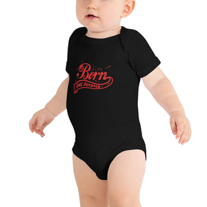 Born 100 swoop Baby onesie